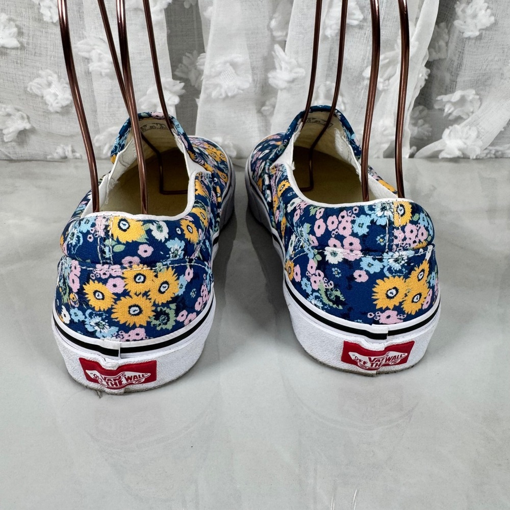 Vans Blue Floral Slip On Skate Shoes Sneakers Canvas Cottagecore Men 6 Women 7.5 - Picture 4 of 10
